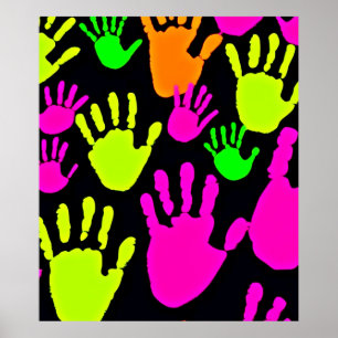 Neon Handprint Graffiti Pattern Poster