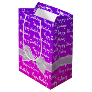 Neon Happy Birthday With White Bow Medium Gift Bag