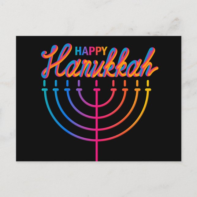 Neon Happy Hanukkah Menorah Postcard (Front)
