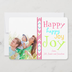 Neon Happy Joy Typography Christmas Photo Card