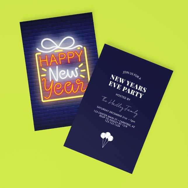 Neon Happy New Years Eve Party Invitation (Creator Uploaded)