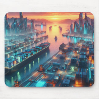 Neon Harbour Sunset Mouse Pad