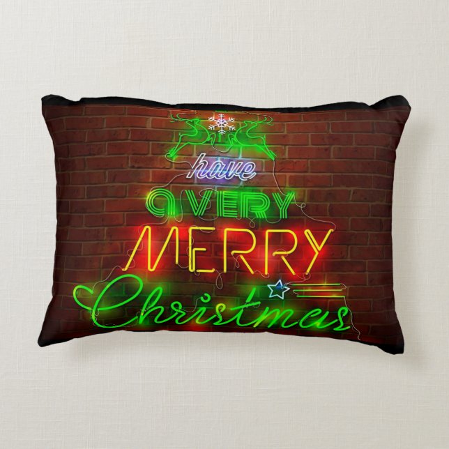 Neon Have A Very Merry Christmas Decorative Cushion (Back)
