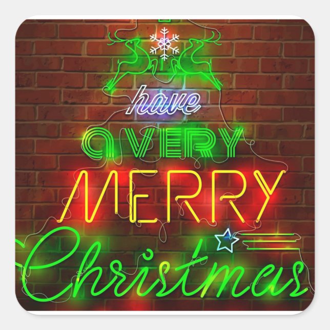 Neon Have A Very Merry Christmas Square Sticker (Front)