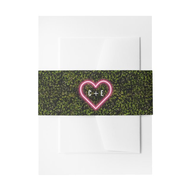Neon Heart Boxwood Monogram Wedding Invitation Belly Band (Front Example)