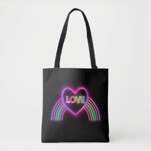 Neon Heart on Rainbow Tote Bag