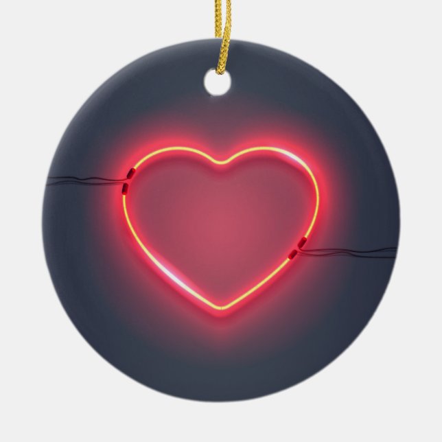 Neon Heart Sign Ceramic Tree Decoration (Front)