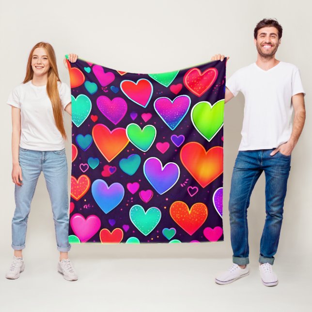 Neon Heart Symphony Fleece Blanket (In Situ)