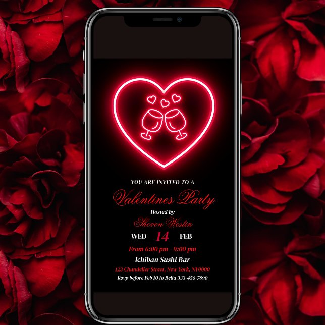 Neon Heart Valentine Party Invitation (Creator Uploaded)