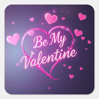 Neon Heart Valentines Square Sticker