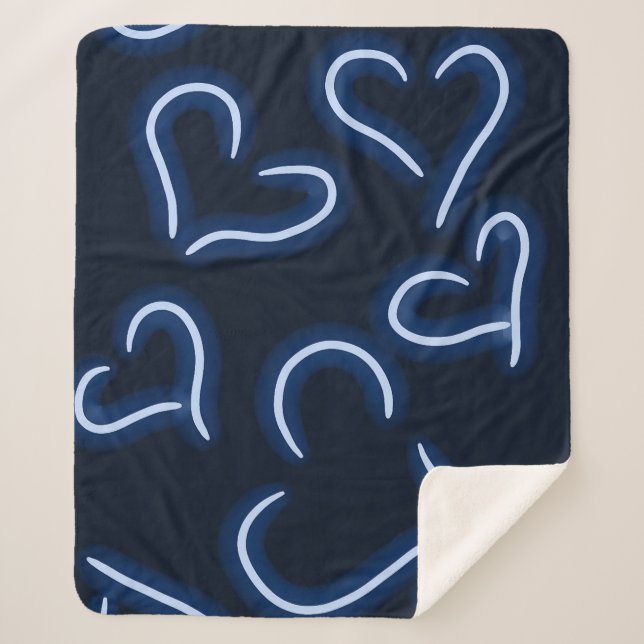 Neon Hearts Blue Sherpa Blanket (Front)