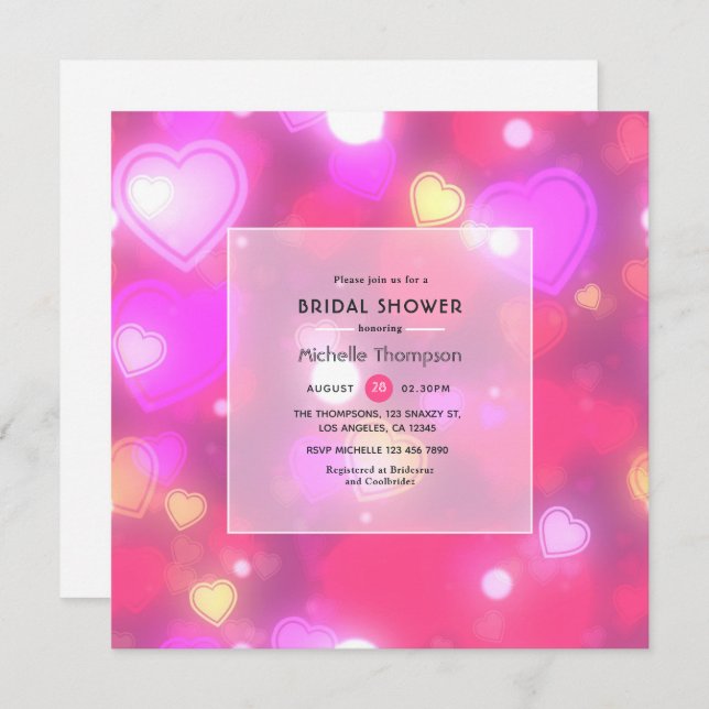 Neon Hearts Bridal Shower Invitation (Front/Back)