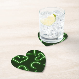 Neon Hearts Green Paper Coaster