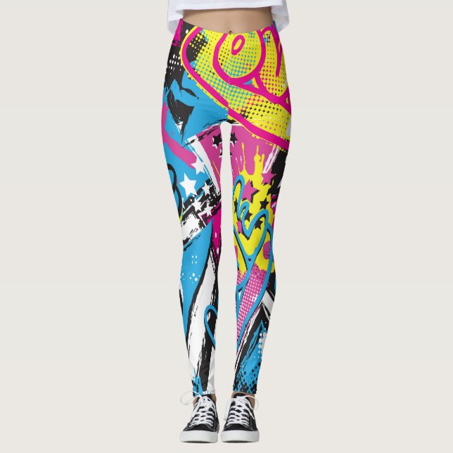 Neon Hearts: Grunge Girl Pattern Leggings (Front)