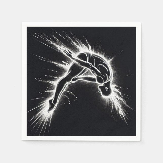 Neon High Diver On Black Napkin (Front)
