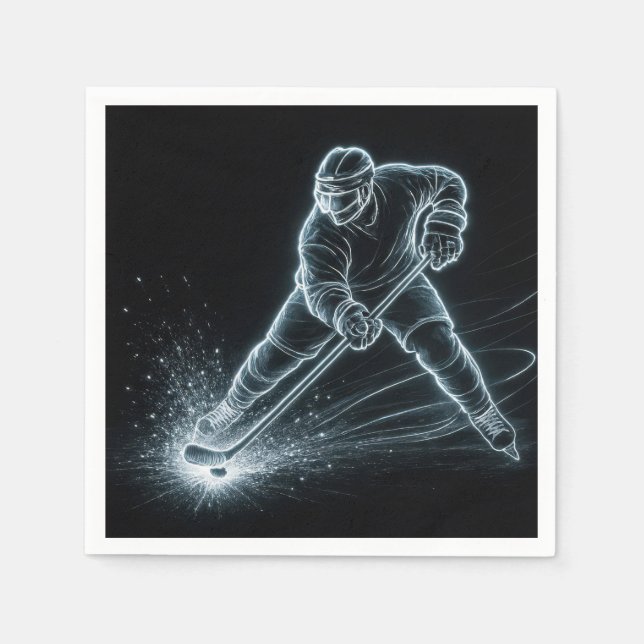 Neon Hockey Player On Ice Napkin (Front)