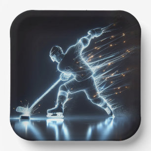 Neon Hockey Player On Ice Paper Plate