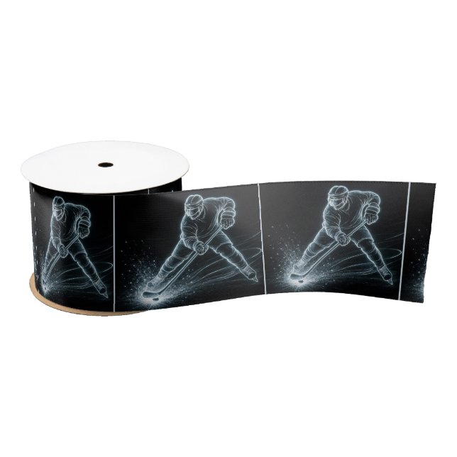 Neon Hockey Player On Ice Satin Ribbon (Spool)