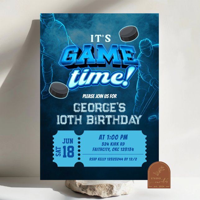 Neon Hockey Winter Birthday Invitation (Creator Uploaded)