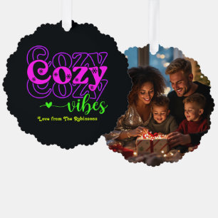 Neon Holiday Glow Cosy Vibes Retro Christmas Photo Tree Decoration Card