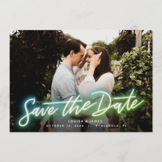 Neon Horizontal Photo Save the Date Invitation