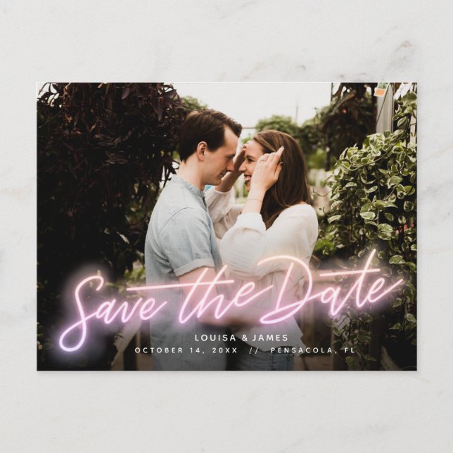 Neon Horizontal Photo Save the Date Postcard (Front)