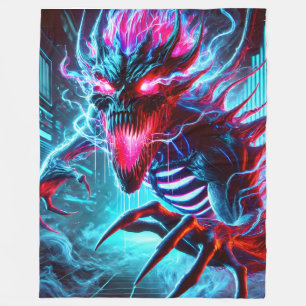 Neon Horror Monster Glowing Eyes Cyberpunk Dark Fa Fleece Blanket