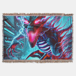 Neon Horror Monster Glowing Eyes Cyberpunk Dark Fa Throw Blanket