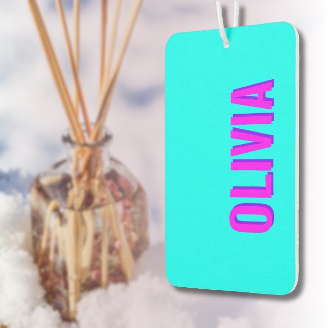 Neon Hot Pink 3D Modern Name | Trendy Cool Blue Car Air Freshener (Creator Uploaded)