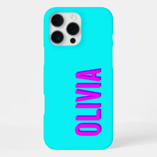Neon Hot Pink 3D Modern Name Trendy Cool Blue iPhone 16 Pro Max Case