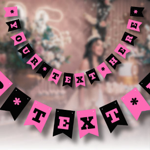 Neon Hot Pink and Black Colour Customise Bunting