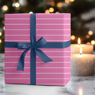 Neon Hot Pink and White Thin Horizontal Striped Wrapping Paper