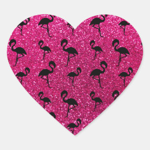 Neon hot pink glitter flamingos heart sticker