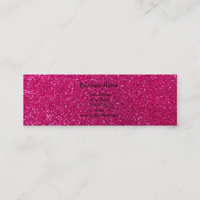 Neon hot pink glitter mini business card (Front)