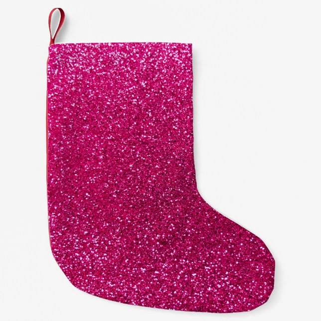 Neon hot pink glitter small christmas stocking (Front)