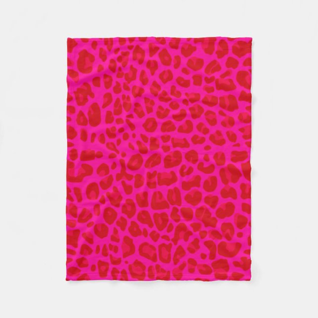 Neon hot pink leopard print pattern fleece blanket (Front)