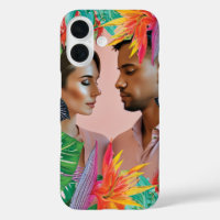 Neon Hot Pink Tropical Flowers Jungle Feathers