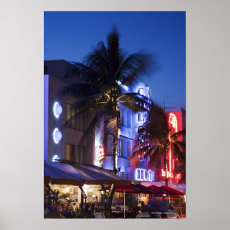 Neon hotel at night, Ocean Drive, South Miami Beac Poster