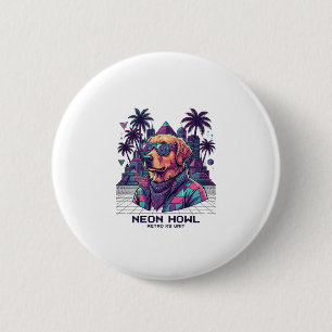 Neon Howl Retro K9 Unit Dog Sunglasses Palm Tree_1 6 Cm Round Badge