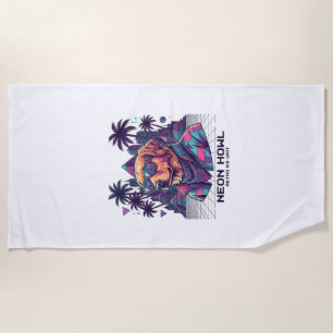 Neon Howl Retro K9 Unit Dog Sunglasses Palm Tree_1 Beach Towel
