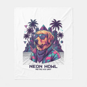 Neon Howl Retro K9 Unit Dog Sunglasses Palm Tree_1 Fleece Blanket