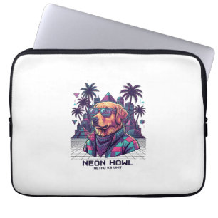 Neon Howl Retro K9 Unit Dog Sunglasses Palm Tree_1 Laptop Sleeve