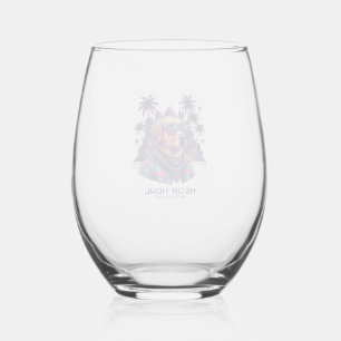 Neon Howl Retro K9 Unit Dog Sunglasses Palm Tree_1 Stemless Wine Glass