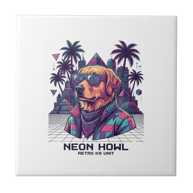 Neon Howl Retro K9 Unit Dog Sunglasses Palm Tree_1 Tile (Front)