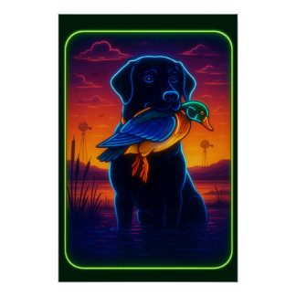 Neon Hunting Dog Poster