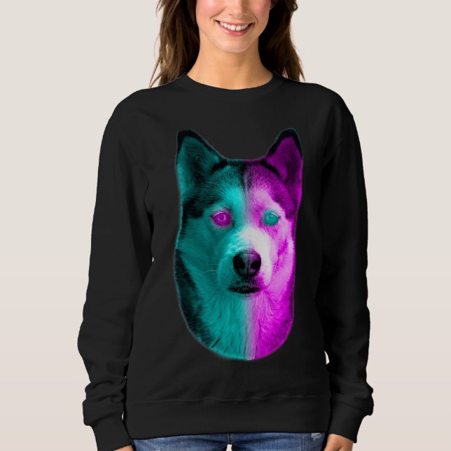 Neon Husky With Neon Coloured Eyes And Dyed Fur I  Sweatshirt (Front)