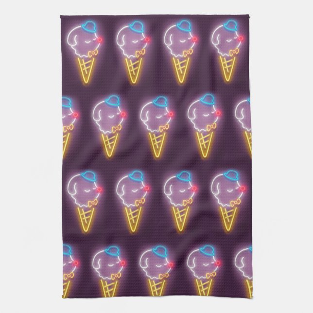 Neon Ice Cream Dog Tea Towel (Vertical)