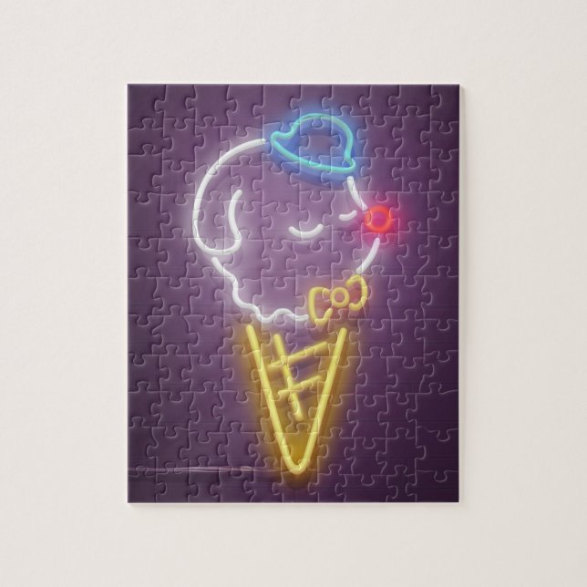 Neon Ice Cream Pup: Glowing Smiling Bichon Sign Ar Jigsaw Puzzle (Vertical)