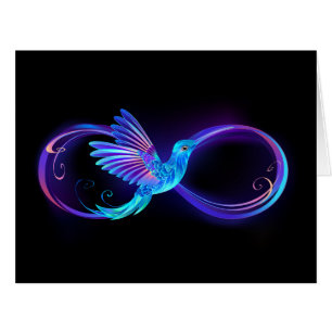 Neon Infinity Symbol with Glowing Hummingbird