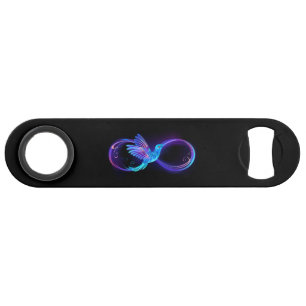 Neon Infinity Symbol with Glowing Hummingbird